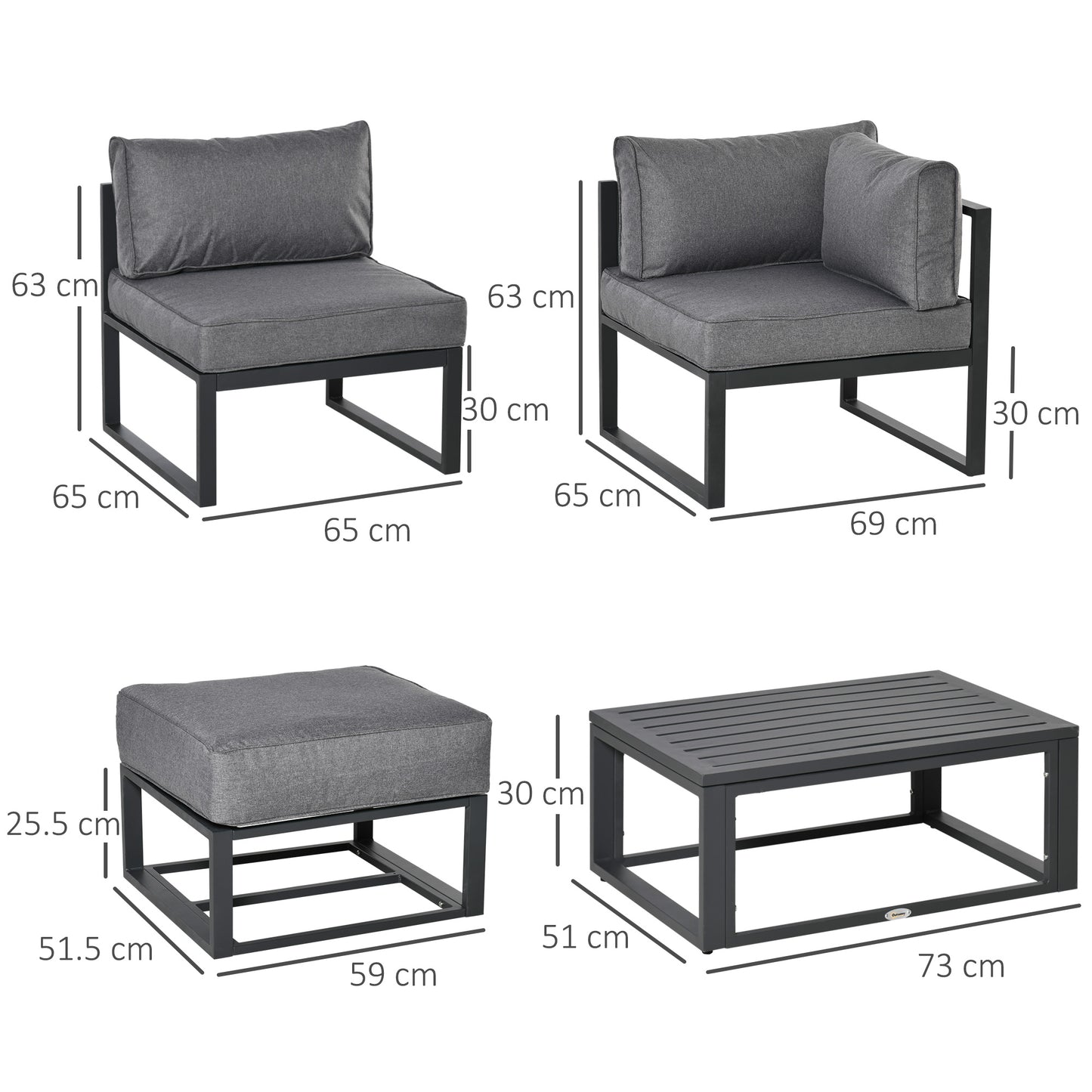 Outsunny 6 Piece Outdoor Couch, Sectional Sofa Set with Aluminum Patio Conversation Furniture, Grey