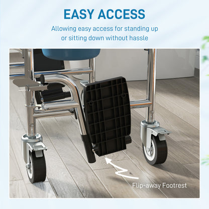 HOMCOM Rolling Shower Wheelchair for Seniors, Bedside Commode Chair with Locking Wheels, Seat, Backrest, Arms, Grey