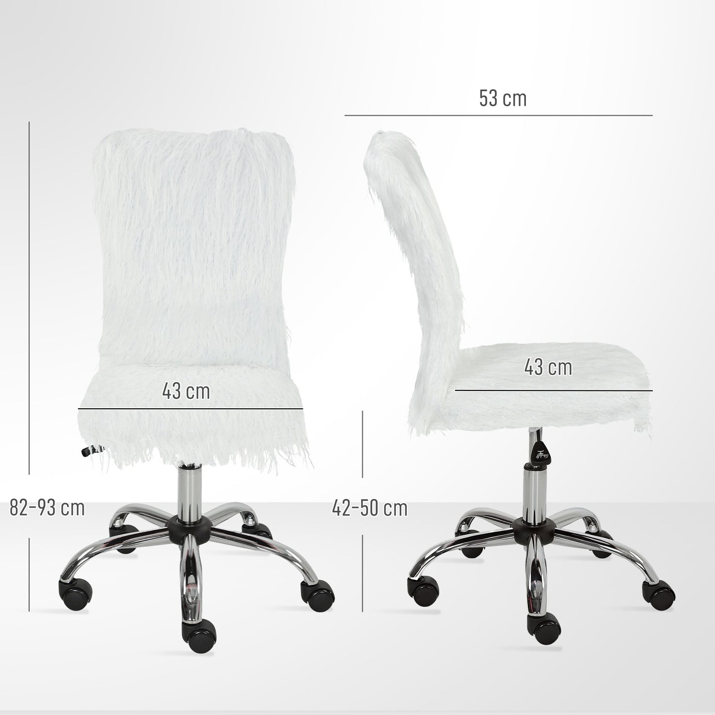 HOMCOM Plush Office Desk Chair, Modern Armless Swivel Vanity Chair with Adjustable Height for Home Office, Bedroom, Living Room, White