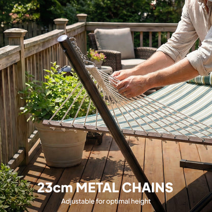 Outsunny Outdoor Hammock with Stand Detachable Pillow Striped Swing Steel Frame, for Garden, Patio, Green