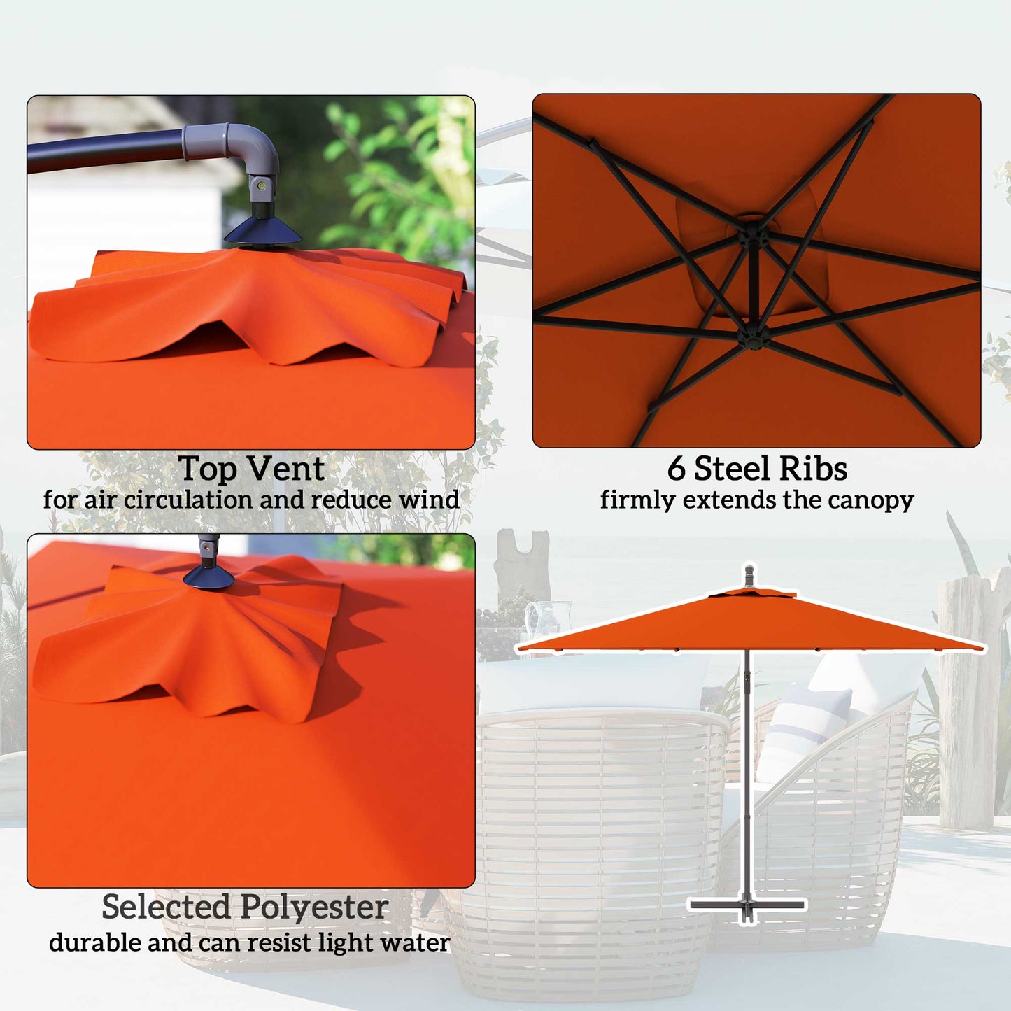 Outsunny 3(m) Cantilever Overhanging Parasol, with Cross Base - Orange--ChewyGames-ChewyGames