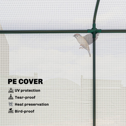 Outsunny Mini Greenhouse, Garden Tomato Growhouse with Roll-Up Door and 2 Mesh Windows, PE Cover, 200 x 75 x 188 cm, White