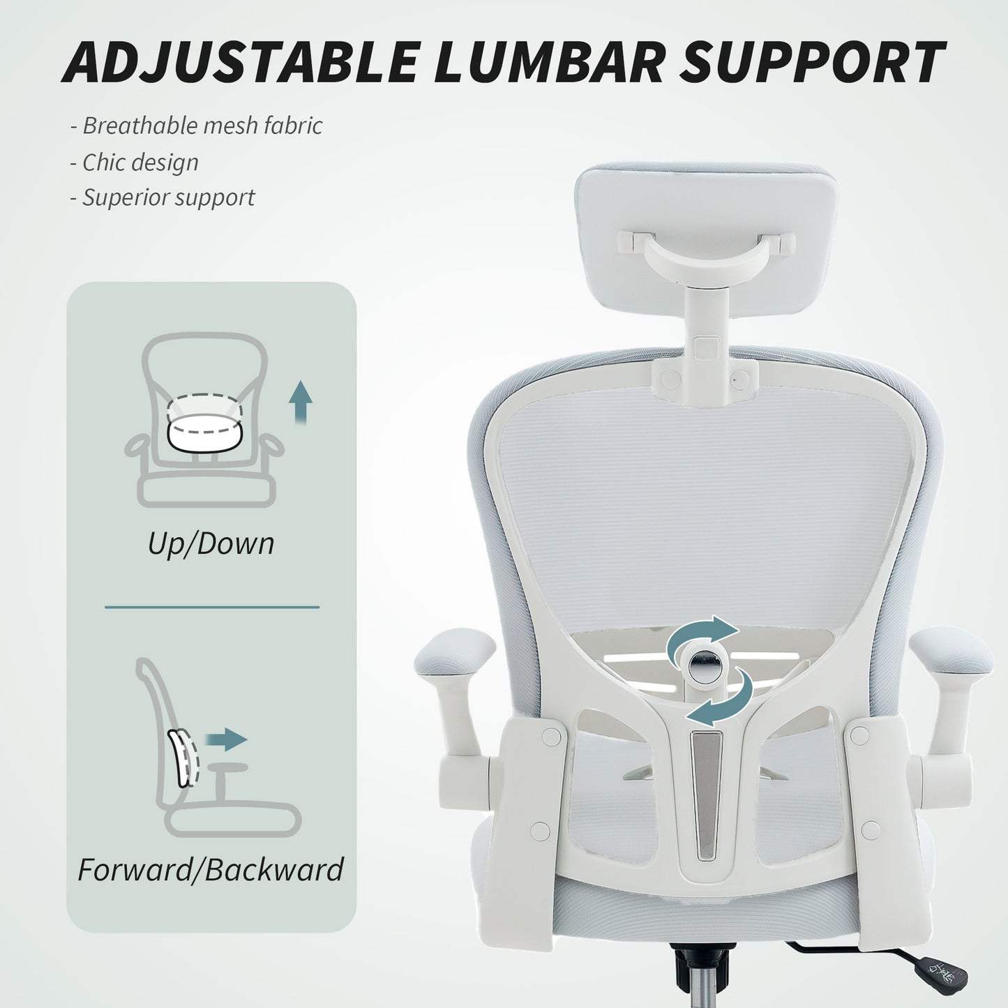 Vinsetto Multi-Adjustable Office Chair, with Lumbar Support, Headrest and Mesh Back - White