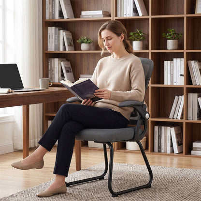 HOMCOM Office Chair, Ergonomic Desk Chair No Wheels with Mesh Backrest and Steel Legs for Home Conference Room, Dark Grey
