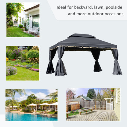 Outsunny 3 x 4m Aluminium Garden Gazebo, Marquee Canopy Shelter Pavilion Party Tent with Nets and Curtains for Garden and Deck, Black
