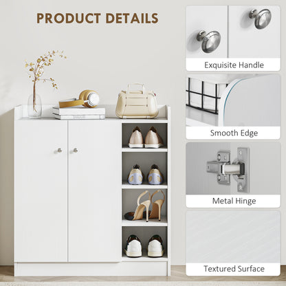 HOMCOM Shoe Storage Cabinet  Two Doors w/ Adjustable 4 Shelves Cupboard Footwear Rack Stand Organiser Hallway White