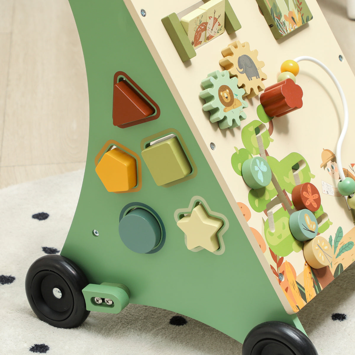 AIYAPLAY Wooden Baby Walker, Push Along Walker Toys with Speed Control, Xylophone, gears and Bead Maze, Green--ChewyGames-AIYAPLAY