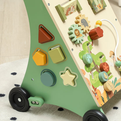 AIYAPLAY Wooden Baby Walker, Push Along Walker Toys with Speed Control, Xylophone, gears and Bead Maze, Green--ChewyGames-AIYAPLAY