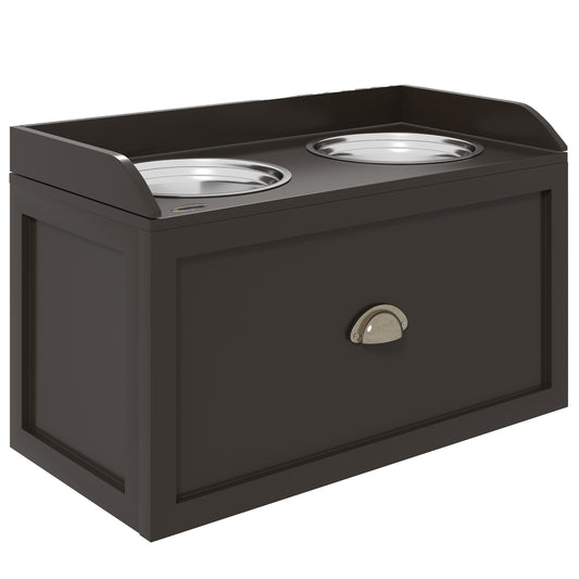 PawHut Stainless Steel Raised Dog Bowls, with 21L Storage Drawer for Large Dogs - Brown