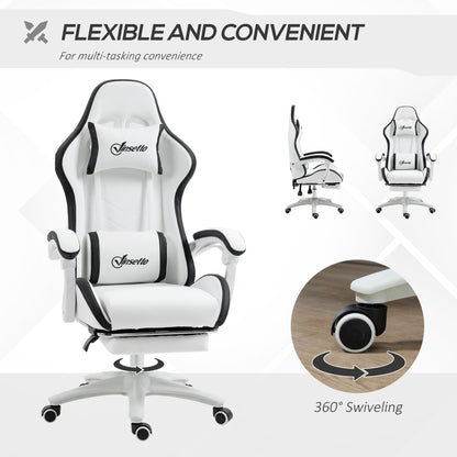 Vinsetto Ergonomic Computer Gaming Chair, PU Leather Office Desk Chair with Footrest, Swivel Wheels, 135° Reclining Back, Lumbar Support, Headrest for Home, White and Black