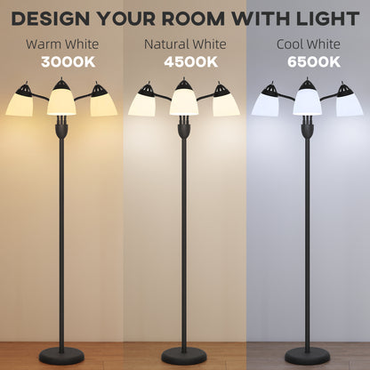 HOMCOM Arc Tree Floor Lamp with 3 Adjustable Rotating Lights and 3000K/4500K/6500K Colour Temperatures, Industrial Standing Lamp with Steel Frame for Bedroom Living Room, 155cm, Black