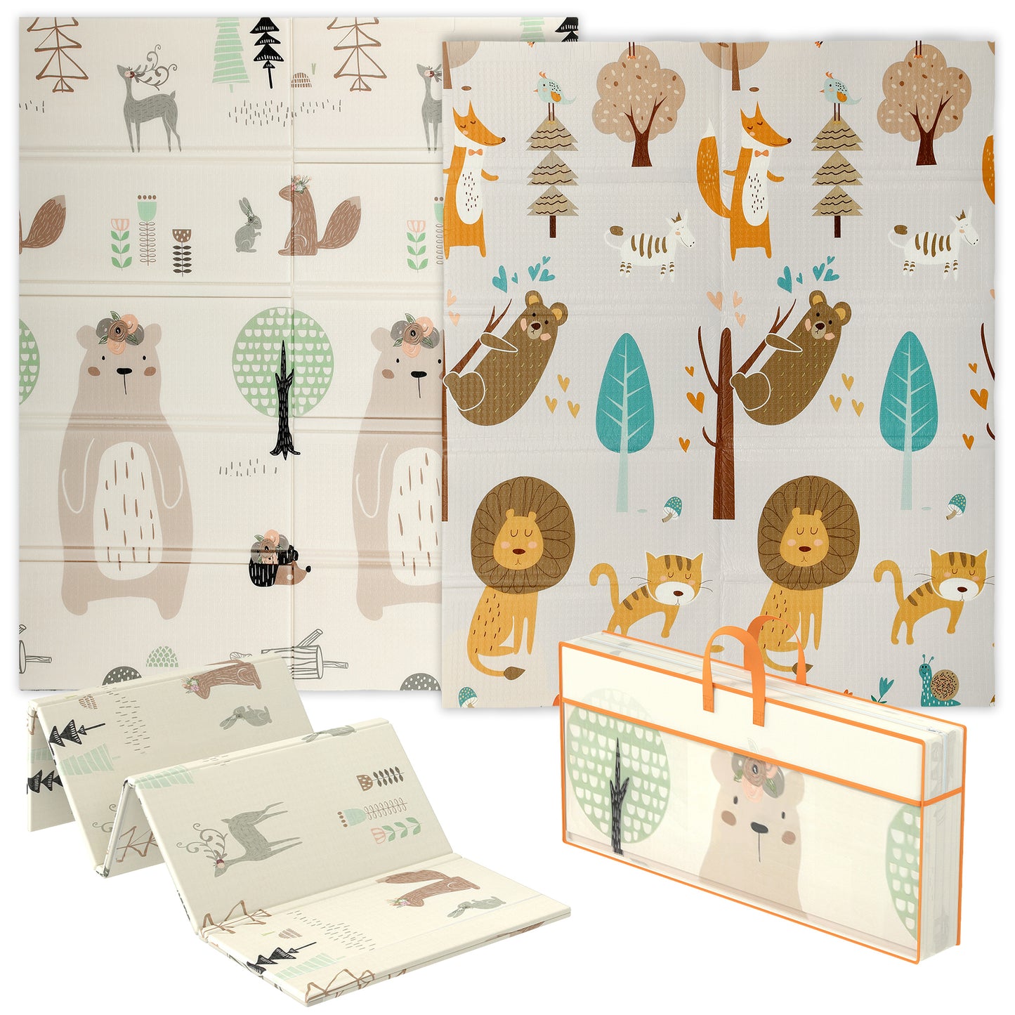 AIYAPLAY Animal-Themed Baby Plat Mat Double Sided, Foldable, Water-Resistant for Outdoor/Indoor, 177 x 146 x 1.5cm--ChewyGames-ChewyGames