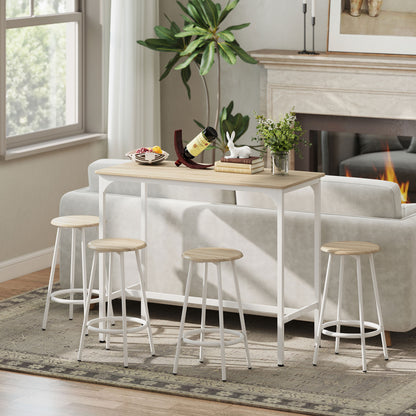 HOMCOM 5 Piece Bar Table Set for 4 with Stools, Metal Frame, Footrest for Kitchen Natural Wood--ChewyGames-ChewyGames