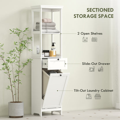 HOMCOM Tall Bathroom Cabinet, with Laundry Basket - White