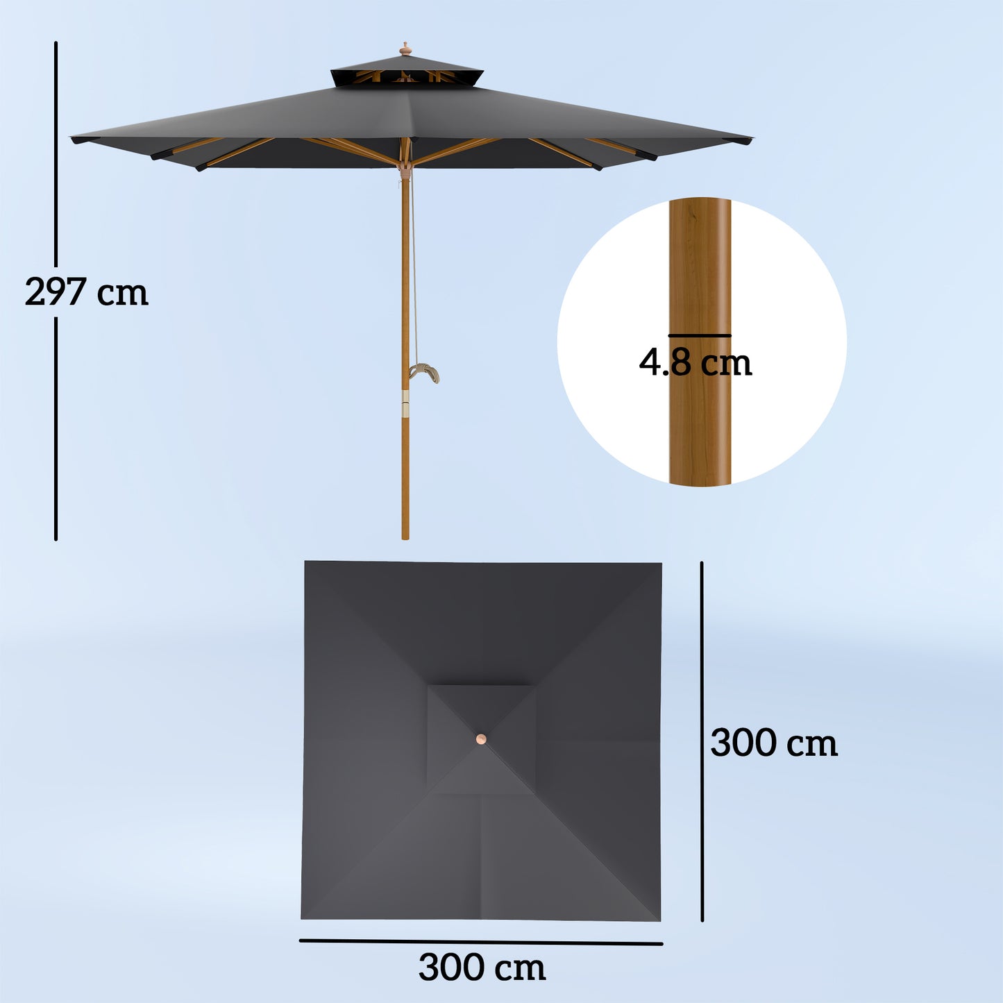 Outsunny 3 m Square Garden Parasol - Black