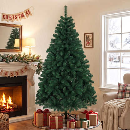 HOMCOM 6ft Artificial Christmas Tree, Fir Hinged Xmas Tree with 700 Branch Tips, Foldable Steel Stand, Green
