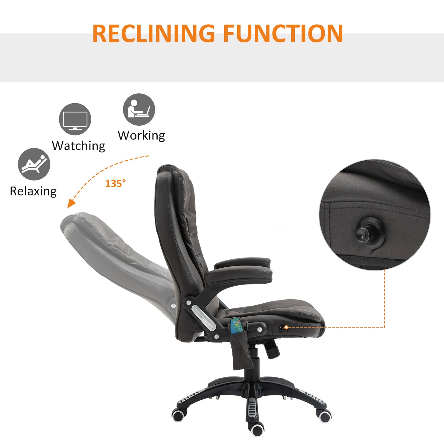 HOMCOM 6-Point Massage Office Chair with Seat Heated for Home Office, PU Leather High Back Executive Desk Chair with Adjustable Height and 360° Swivel for Work Study, Brown