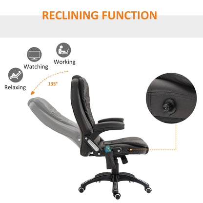 HOMCOM 6-Point Massage Office Chair with Seat Heated for Home Office, PU Leather High Back Executive Desk Chair with Adjustable Height and 360° Swivel for Work Study, Brown