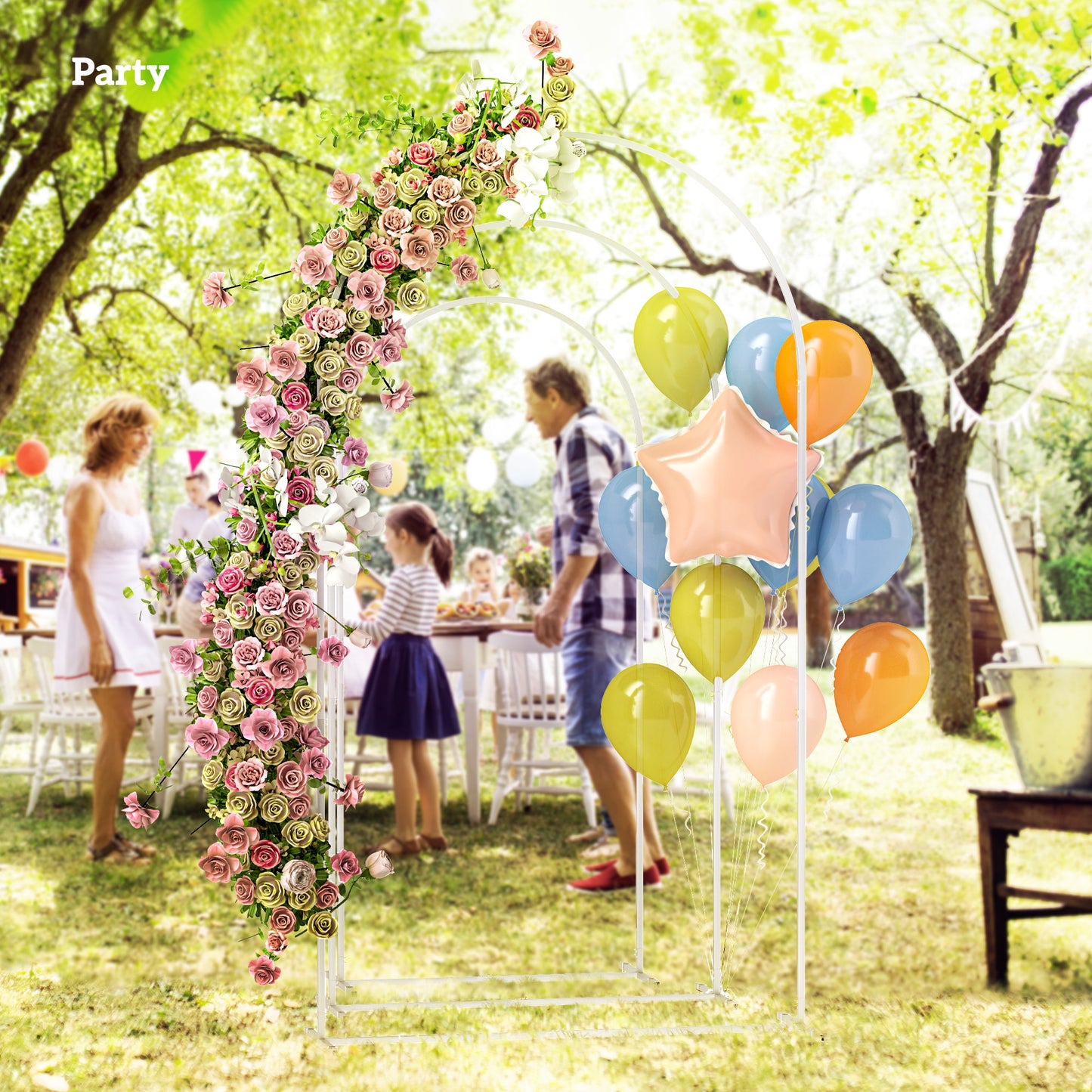 Outsunny Wedding Arch Frame Set, Metal Balloon Arch Stand Set, Balloon Arch Stand Set for Birthday Party, 2.2, 2, 1.8 m White