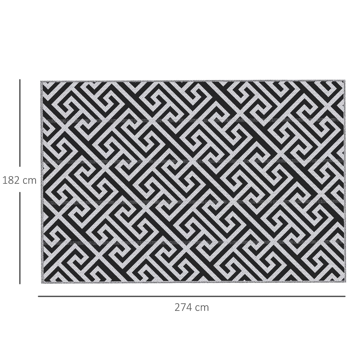 Outsunny 182 x 274 cm(6x9ft) Outdoor Rug Reversible Mat Plastic Straw Rug Portable RV Camping Mat for Garden Deck Picnic Indoor, Black & White