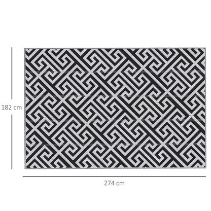 Outsunny 182 x 274 cm(6x9ft) Outdoor Rug Reversible Mat Plastic Straw Rug Portable RV Camping Mat for Garden Deck Picnic Indoor, Black & White
