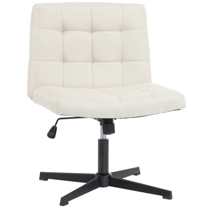 HOMCOM Armless Office Chair, Cross Legged Linen Computer Desk Vanity Chair with Wide Seat, Rocking Function, Beige