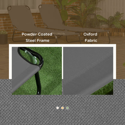 Outsunny Folding Sun Loungers Set of 2, Outdoor Day Bed with 5-Position Adjustable Backrest, Portable Recliner Garden Chairs with Breathable Mesh for Beach, Patio, Dark Grey