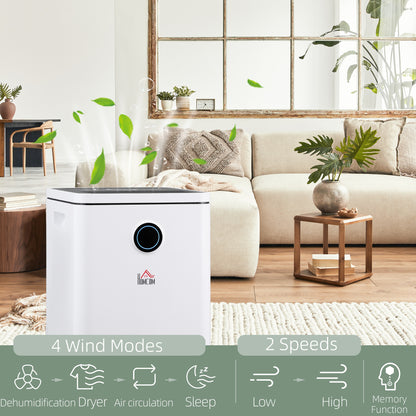 HOMCOM 10L/Day Dehumidifier with WiFi Smart App Control, 2.5L Water Tank, Digital Display, Sleep Mode, 24H Timer, Laundry Clothes Drying, for Home and Large Room Basement