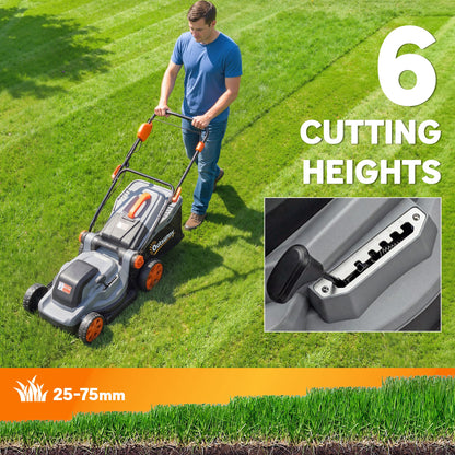 Outsunny 18V Cordless Lawnmower with 2 x 4Ah Batteries, Battery Lawn Mower with 34cm Cutting Width, Mulching Feature