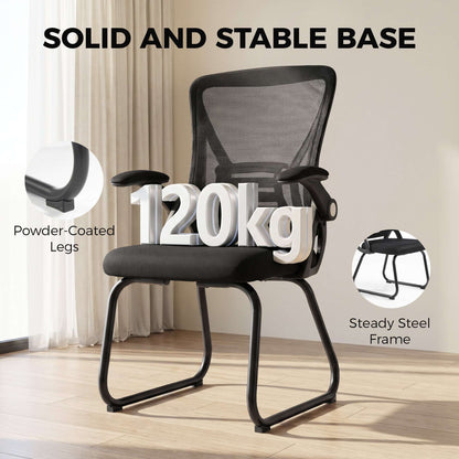 HOMCOM Office Chair, Ergonomic Desk Chair No Wheels with Mesh Backrest and Steel Legs for Home Conference Room, Black