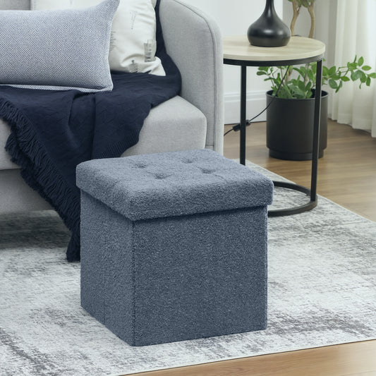 HOMCOM Foldable Sherpa Fleece Storage Ottoman - Blue--ChewyGames-ChewyGames