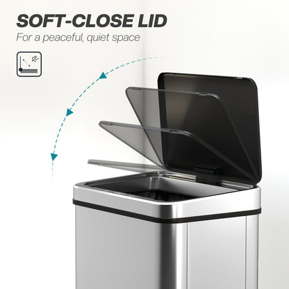 HOMCOM 40L Sensor Bin with Quiet Soft-Close Lid, Automatic Touchless Motion Sensor Kitchen Bin with Fingerprint Resistant Stainless Steel for Hygienic Gyms, Home Office Use, Silver Tone
