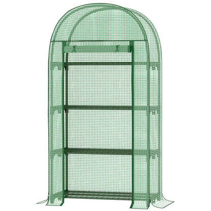 Outsunny 4 Tier Mini Greenhouse for Outdoor, Portable Gardening Plant Green House with Storage Shelf, Roll-Up Zipped Door, Metal Frame and PE Cover, 80 x 49 x 160cm, Green