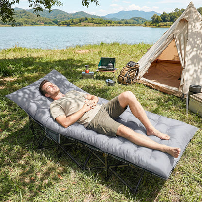 Outsunny Sleeping Mat, Foldable Camping Mattress Pad with Elastic Straps, Light Grey