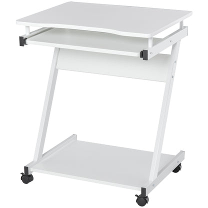 HOMCOM Movable Computer Desk with 4 Moving Wheels and Keyboard Tray White