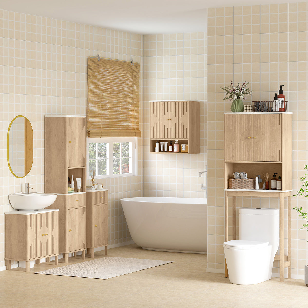 HOMCOM Slim Bathroom Cabinet with Silent Drawer Rail for Scandinavian, Japanese Styles - Wood-Effect-Bathroom Cabinets-ChewyGames-ChewyGames