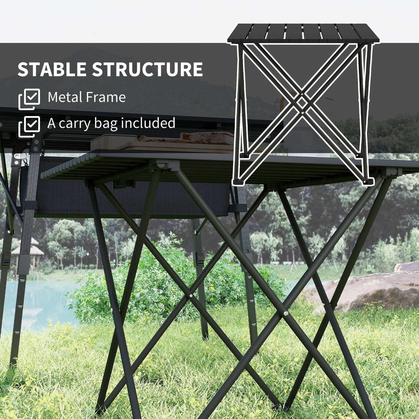 Outsunny Folding Camping Table, Lightweight Metal Picnic Table with Carry Bag, Foldable Table for Outdoor Camping, Picnic, Hiking, BBQ, Fishing, Black--ChewyGames-ChewyGames