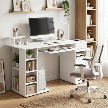 HOMCOM Computer Desk with Drawer Shelves CPU Storage Rack White