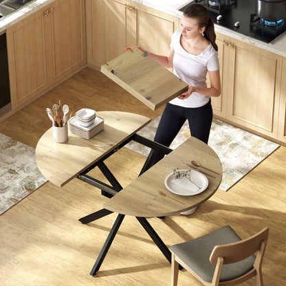 HOMCOM Extendable Dining Table for 4-6, Industrial Kitchen Dinner Table with Butterfly Leaf and X-Shape Base, Natural Wood