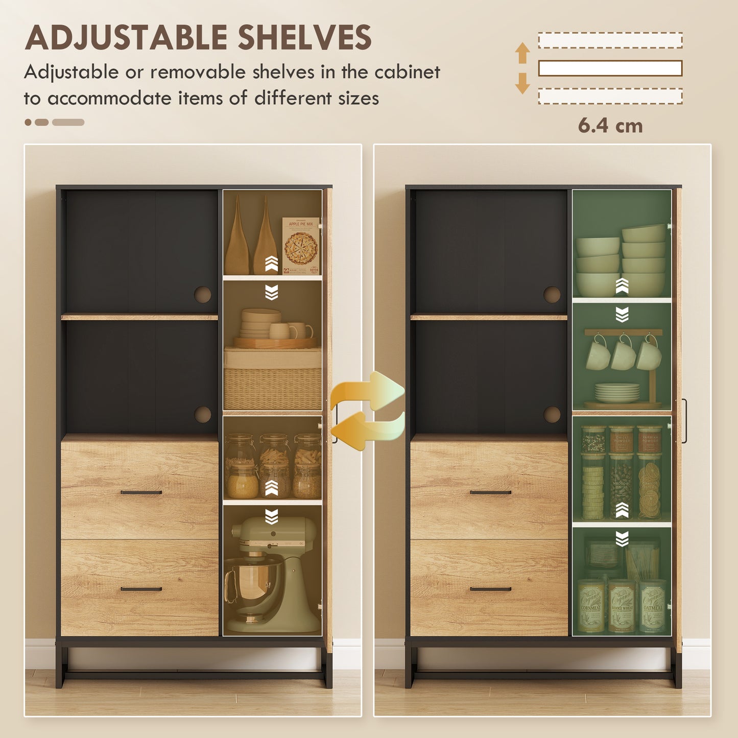 HOMCOM Tall Kitchen Cupboard, Freestanding Kitchen Pantry Cabinet with Adjustable Shelves, Drawers and Soft Close Door, 160cm