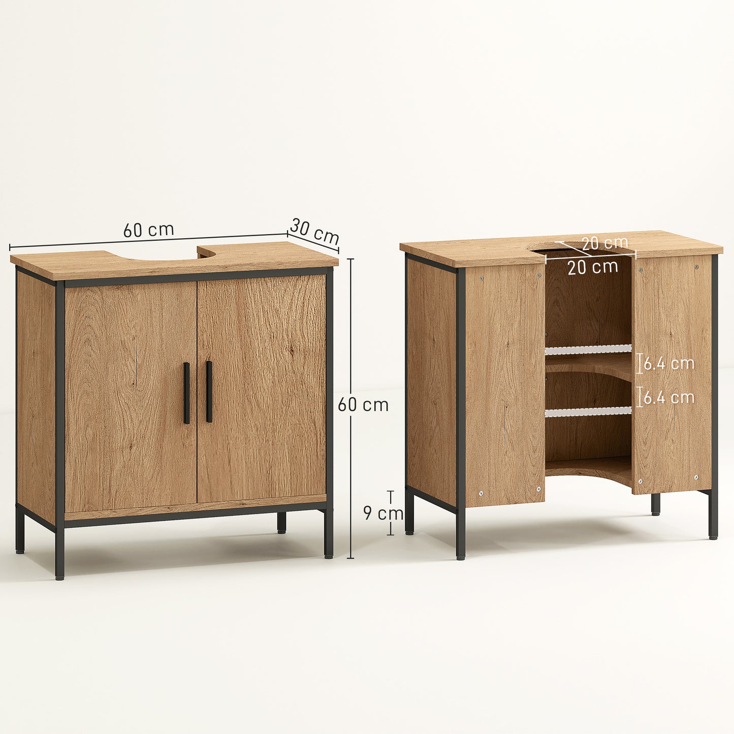 HOMCOM Bathroom Vanity Unit, Under Sink Storage Cabinet with 2 Doors, Adjustable Shelf for Basin without or with Pedestal, Oak