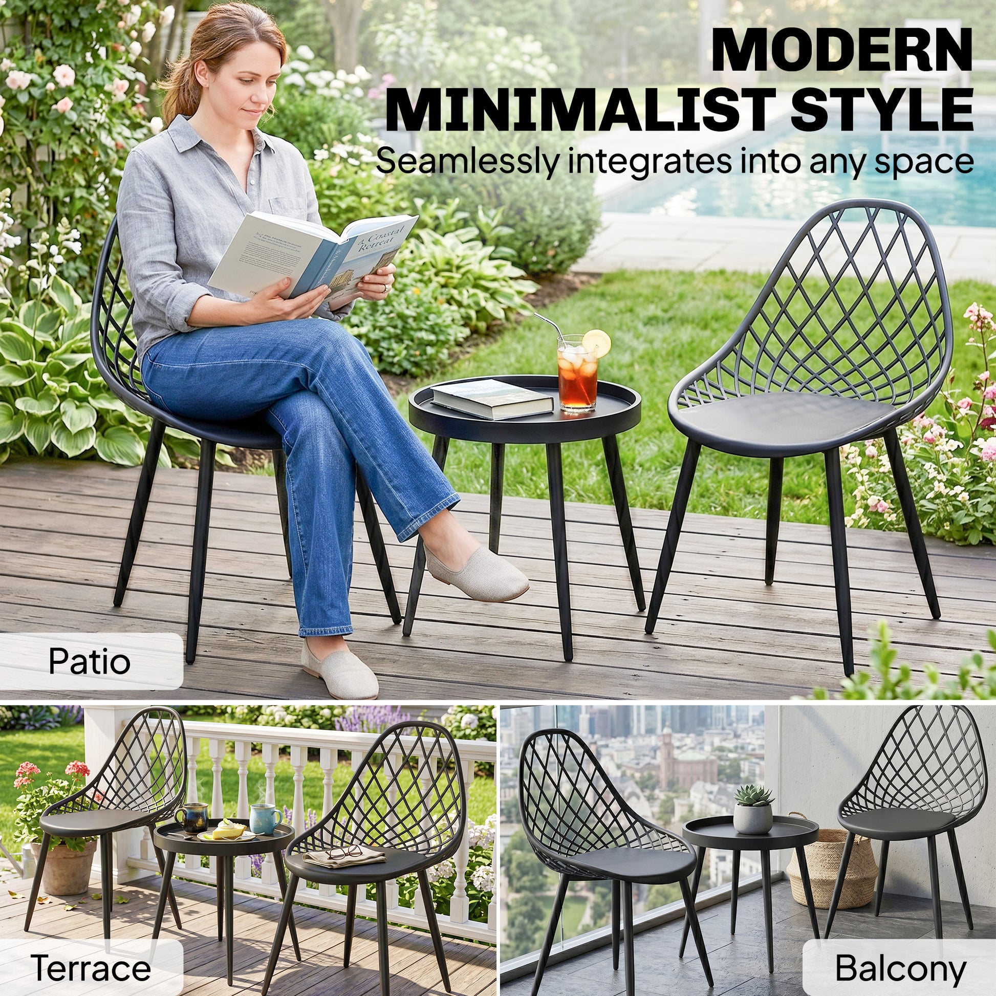 Outsunny 3-Piece Outdoor Bistro Set with 2 Chairs and Round Table for Garden, Balcony, Porch, Black--ChewyGames-ChewyGames