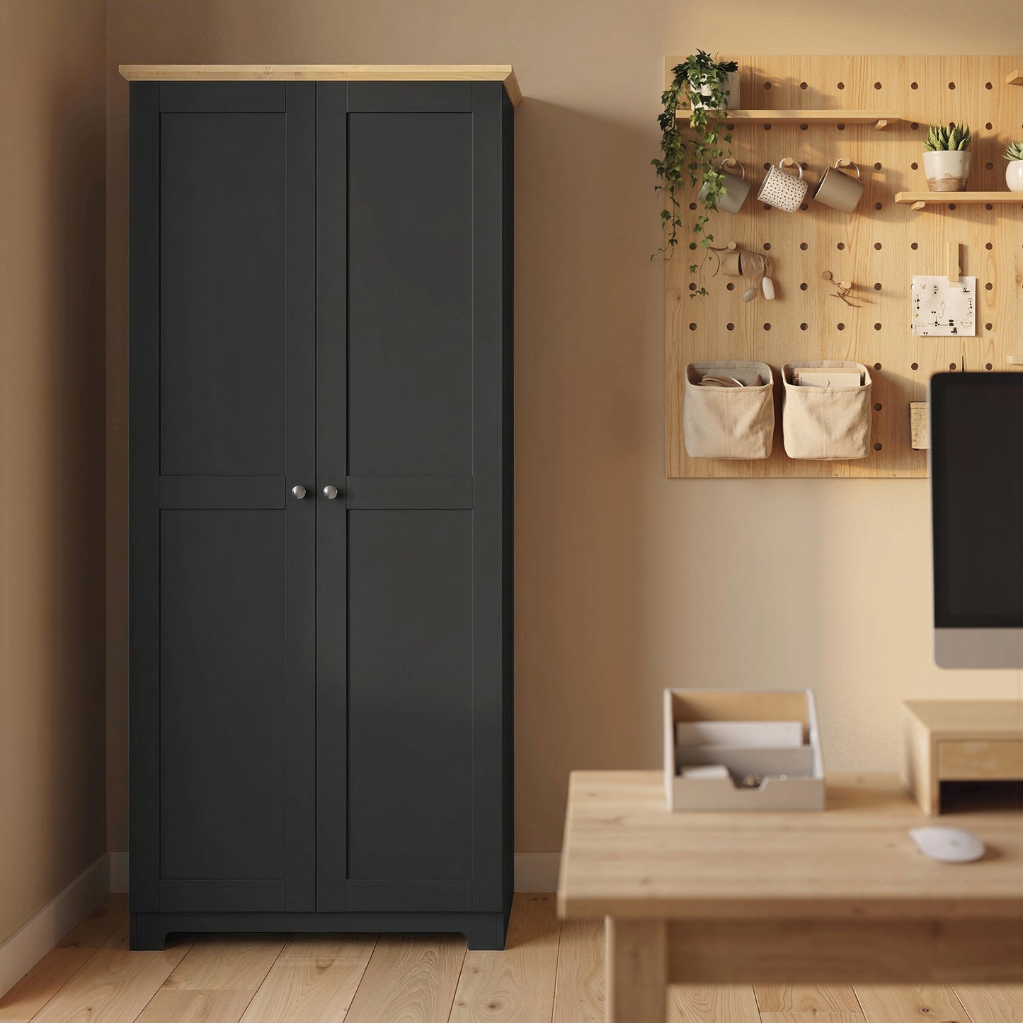 HOMCOM Kitchen Cupboard, 172cm Freestanding Storage Cabinet with Doors and Shelves, Black