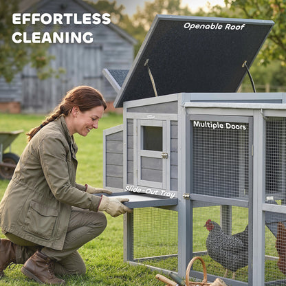 PawHut Large Chicken Coop, Wooden Hen House with Covered Run, Nesting Box, Pull-Out Tray, Opening Asphalt Roof