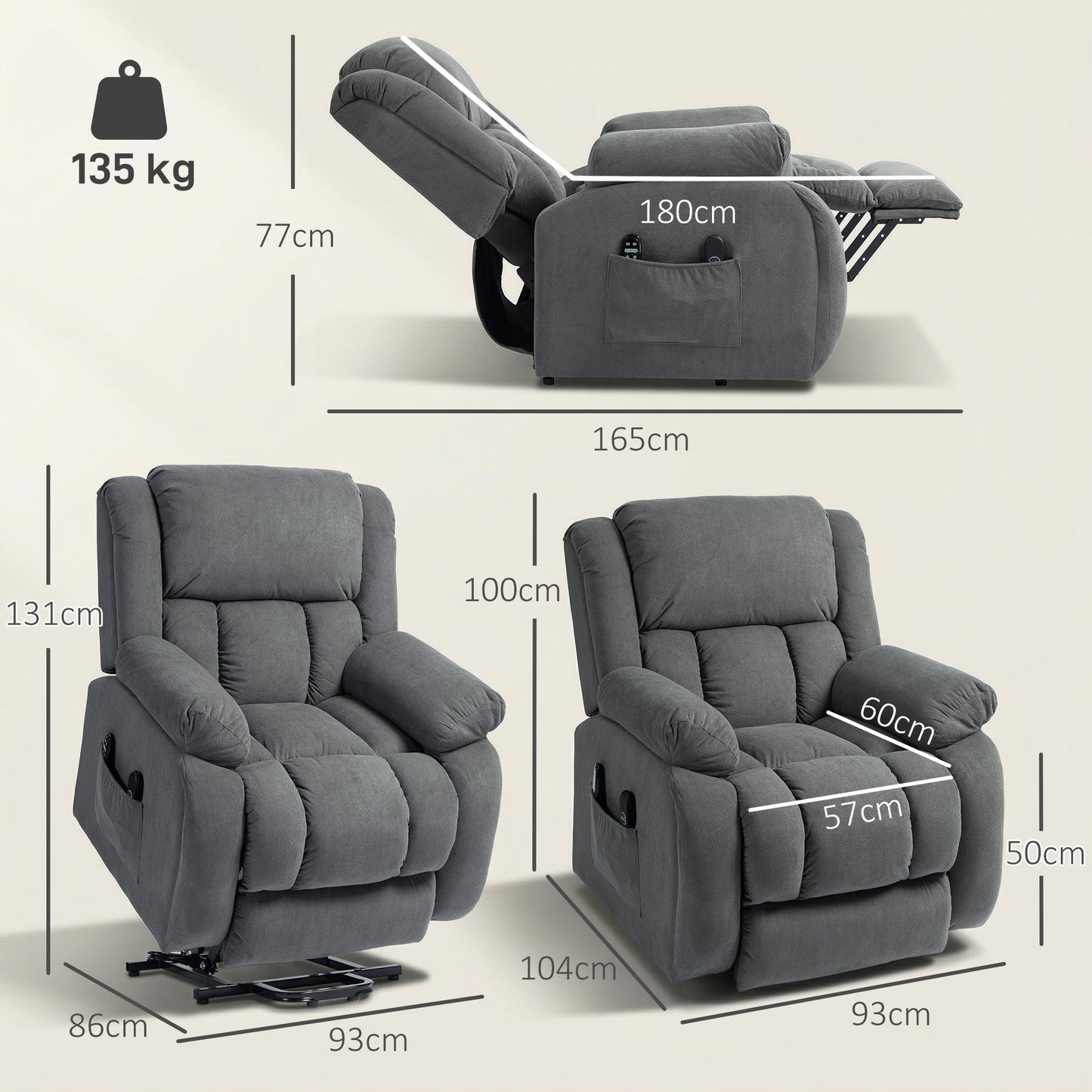 HOMCOM Recliner Armchair Lift Chair, Electric Recliner Chair with Vibration Massage and Heat, Wide Seat, USB Port, Grey
