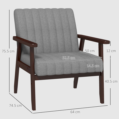 HOMCOM Mid Century Accent Chair, with Wooden Legs - Grey