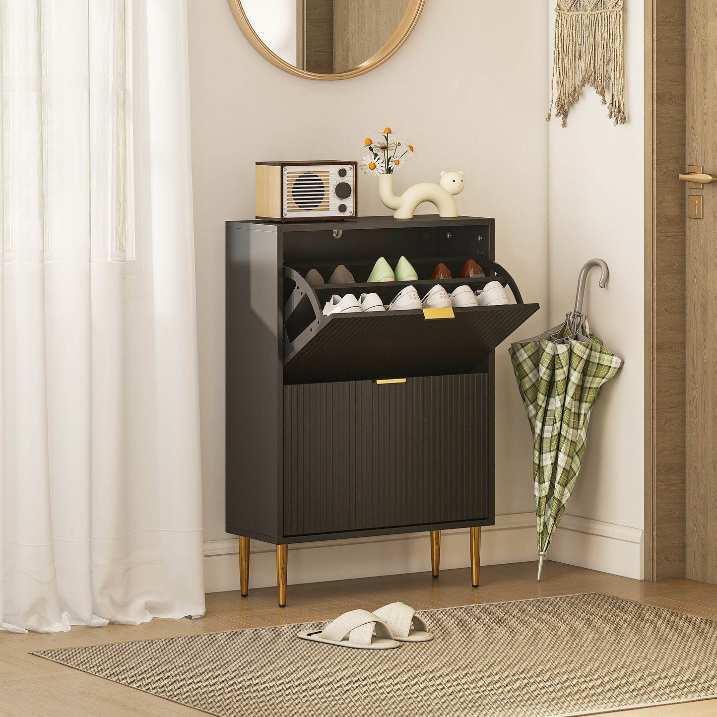 HOMCOM Elegant Two-Drawer Shoe Cabinet - Black