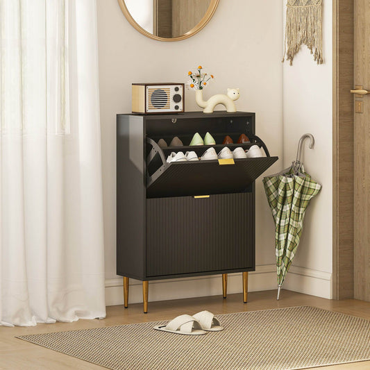 HOMCOM Elegant Two-Drawer Shoe Cabinet - Black