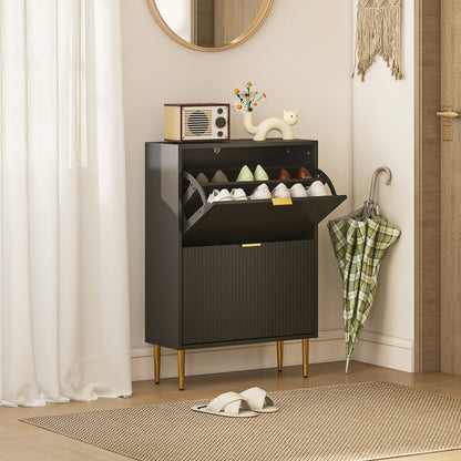 HOMCOM Elegant Two-Drawer Shoe Cabinet - Black