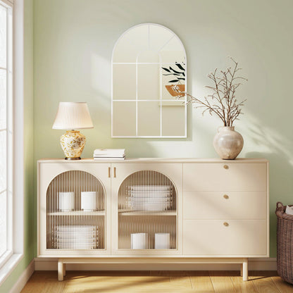 HOMCOM 90 X 61cm Arched Grid Mirror - White